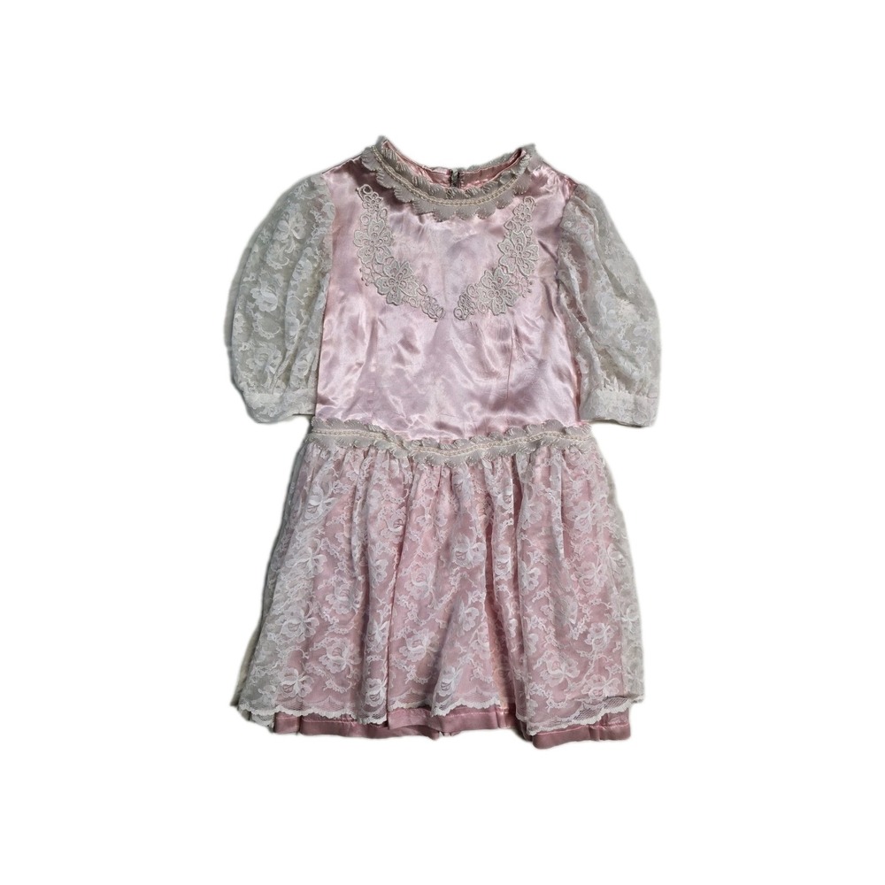 Vintage‎ Girls Dress  10-12  Pink Lace Handmade